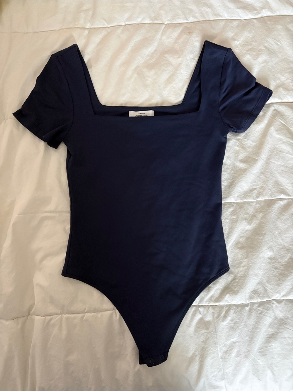 Aritzia Navy Square-Neck Short-Sleeve Bodysuit